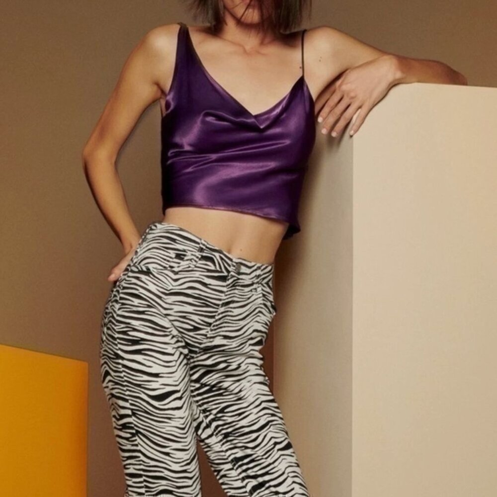 Zara Satin Asymmetrical Crop Top – Brand New with Tags NWT – Size S 💜 - Picture 3 of 12